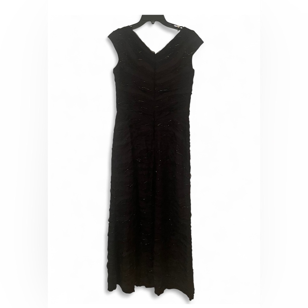 Tadashi Shoji Black Silk Overlay Dress Sz 12 Cocktail Formal Wedding Guest - Picture 2 of 9